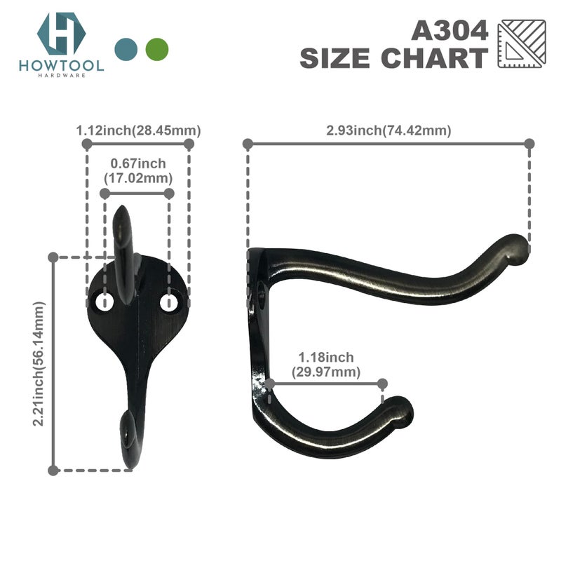 HOWTOOL Coat Hooks Wall Mounted Oil Rubbed Bronze (Black Look): Heavy Duty Zinc Hooks for Wall Hanging, Decorative Hat and Coat Hangers for Entryway, Bathroom, Bedroom, 5 Pack - Image 2